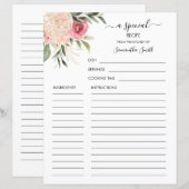 Pioen en Gouden Bloemen Naam Receptkaart (Voorkant / Achterkant)