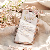 Pioen en gouden Bourgondische bloemenbruiloft Save The Date