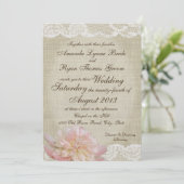 pioen en kant bruiloft kaart (Staand voorkant)