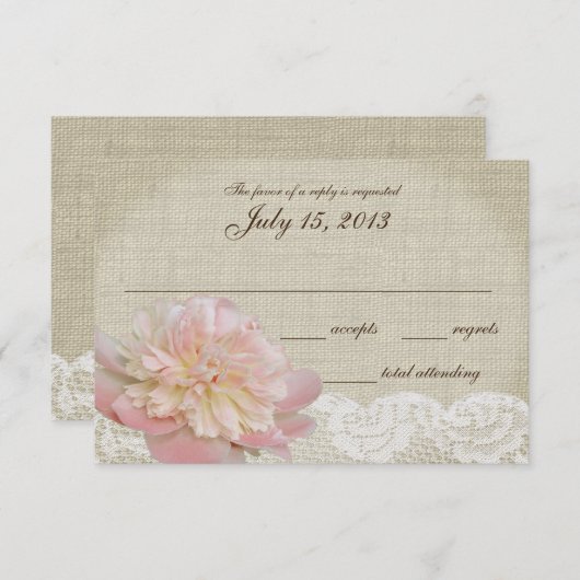  pioen en kant bruiloft reactie Kaart (Voorkant / Achterkant)