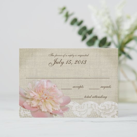  pioen en kant bruiloft reactie Kaart (Staand voorkant)