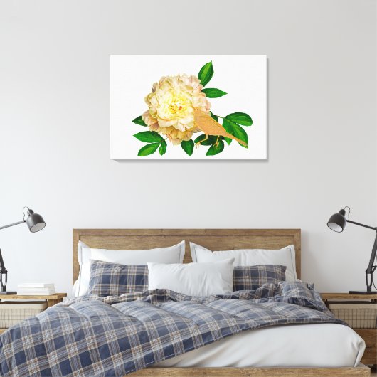 Pioen en Vogel Canvas Afdruk (Insitu (Slaapkamer))
