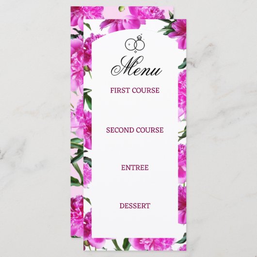 Pioen. Enkele menukaart (Voorkant / Achterkant)