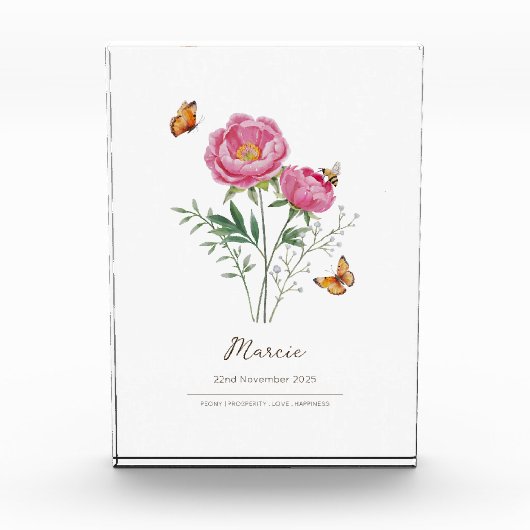 Pioen Geboortemaand Bloem Fotoblokken (Voorkant)