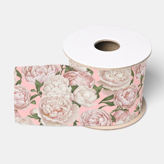 Pioen Genade Elegante Bloemkunst Grosgrain Lint (Spoel)