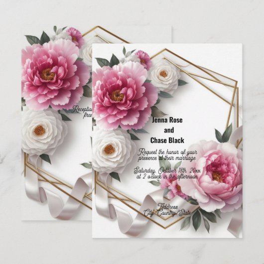 Pioen Geometrische krans Bruiloft uitnodiging (Voorkant / Achterkant)