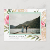 Pioen gouden bloemen Foto BRUILOFT SAVE THE DATE Aankondigingskaart (Voorkant)