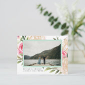 Pioen gouden bloemen Foto BRUILOFT SAVE THE DATE Aankondigingskaart (Staand voorkant)