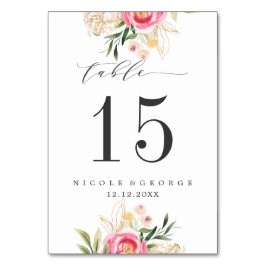 Pioen gouden BRUILOFT Gepersonaliseerde Tafelnumme Kaart