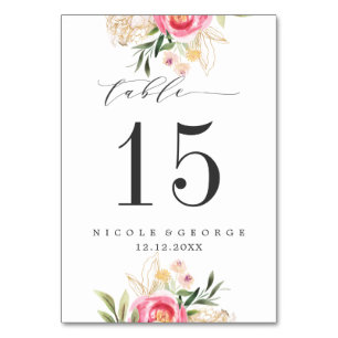 Pioen gouden BRUILOFT Gepersonaliseerde Tafelnumme Kaart