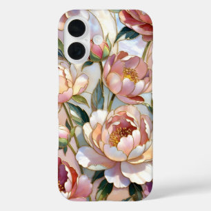 Pioen iPhone HoesjeGlas-in-lood Roze Bloempatroon 16 Hoesje
