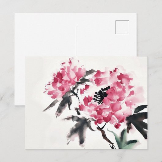 Pioen Japanse minimale kunst schilderij Briefkaart (Voorkant / Achterkant)