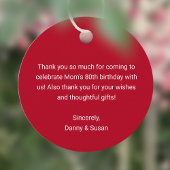 Pioen op rode verjaardag bedankjes labels