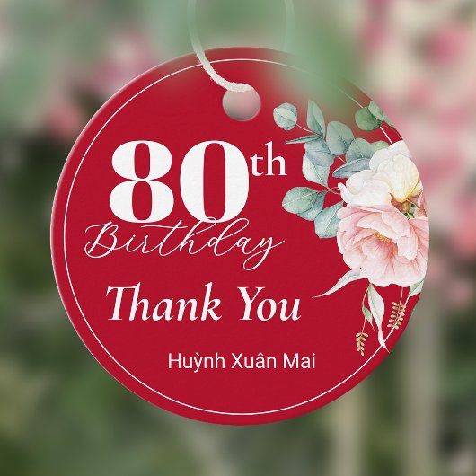 Pioen op rode verjaardag bedankjes labels