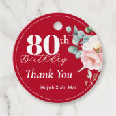 Pioen op rode verjaardag bedankjes labels (Voorkant)