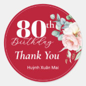 Pioen op Rode Verjaardag Cadeau Labels/Ronde Stick Ronde Sticker (Voorkant)