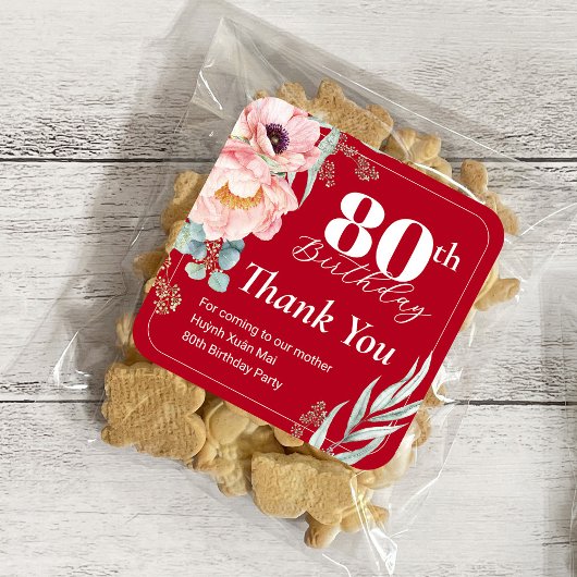 Pioen op Rode Verjaardag Cadeau Labels/Vierkante S Vierkante Sticker