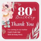 Pioen op Rode Verjaardag Cadeau Labels/Vierkante S Vierkante Sticker (Voorkant)