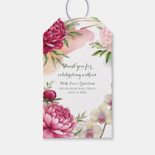 Pioen & Orchidee Tuin Bloemrijke Bruiloft  Cadeaulabel (Voorkant)