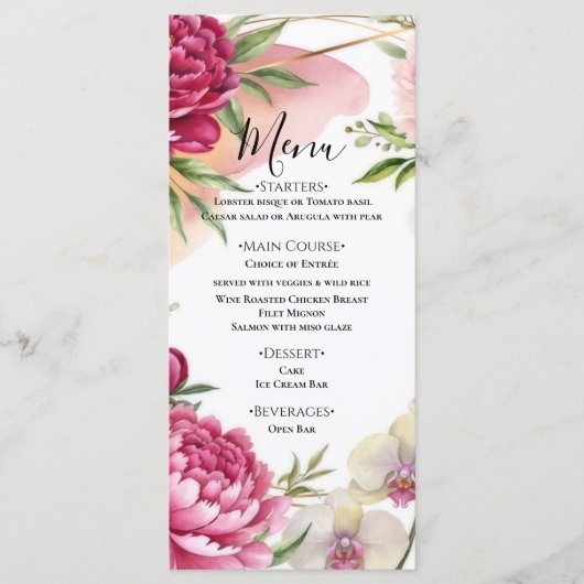 Pioen & Orchidee Tuin Bloemrijke Bruiloft Menu (Voorkant)