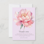 Pioen Paarse Moderne Waterverf Bruiloft Bedankkaart (Voorkant)