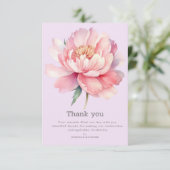 Pioen Paarse Moderne Waterverf Bruiloft Bedankkaart (Staand voorkant)