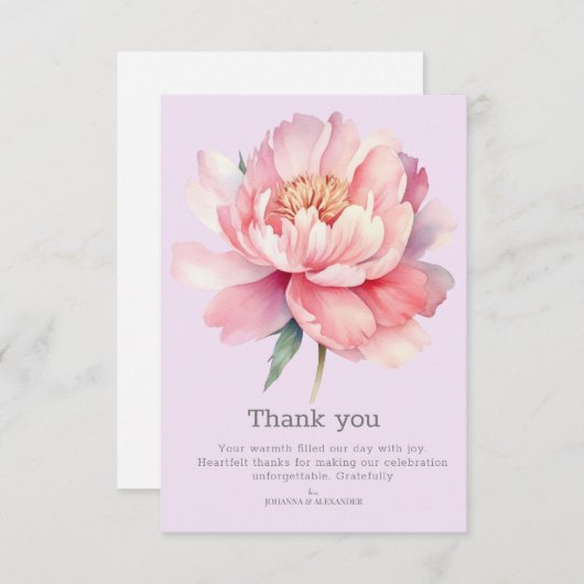 Pioen Paarse Moderne Waterverf Bruiloft Bedankkaart (Voorkant / Achterkant)