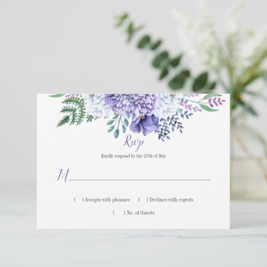 Pioen Passie Bloemen Achtergrond Horizontale RSVP Kaartje (Staand voorkant)