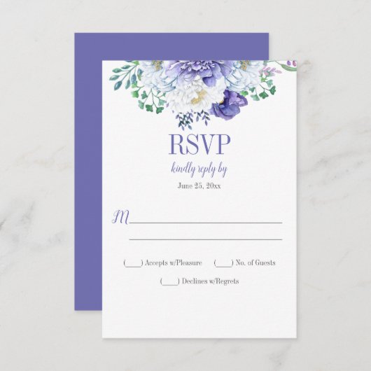 Pioen Passie Paarse Achtergrond Verticale RSVP (Voorkant / Achterkant)