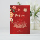 Pioen Rode Chinese bruiloft Bedankkaart (Staand voorkant)
