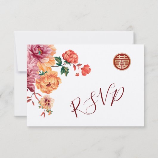 Pioen Rode RSVP Chinese bruiloft (Achterkant)