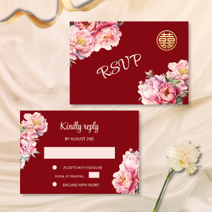 Pioen Rode RSVP Chinese bruiloft Kaart