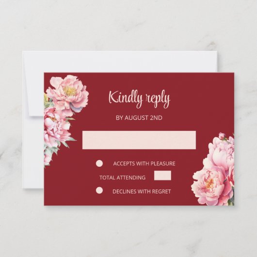 Pioen Rode RSVP Chinese bruiloft Kaart (Voorkant)