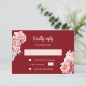 Pioen Rode RSVP Chinese bruiloft Kaart (Staand voorkant)