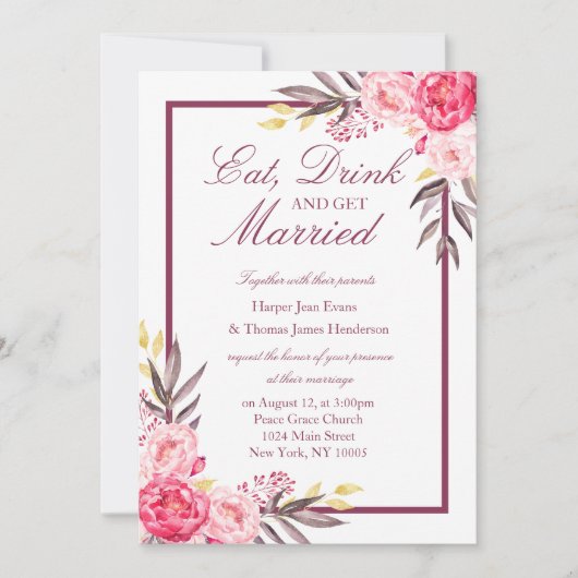 pioen Romance bruiloft uitnodigen Kaart (Voorkant)