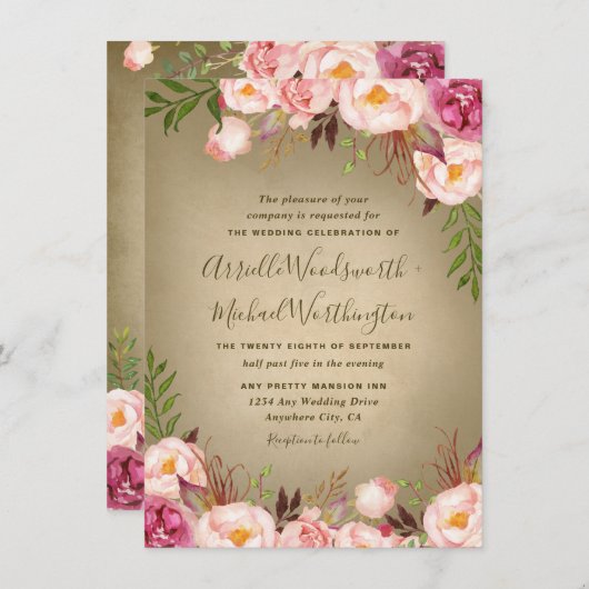  Pioen Roos Blush Bruiloft Uitnodigingen (Voorkant / Achterkant)
