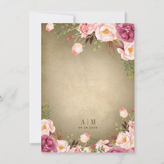  Pioen Roos Blush Bruiloft Uitnodigingen (Achterkant)