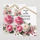 Pioen Roos Geometrische krans bruiloft uitnodiging (Voorkant / Achterkant)