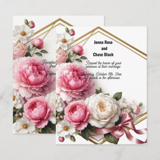 Pioen Roos Geometrische krans bruiloft uitnodiging (Voorkant / Achterkant)