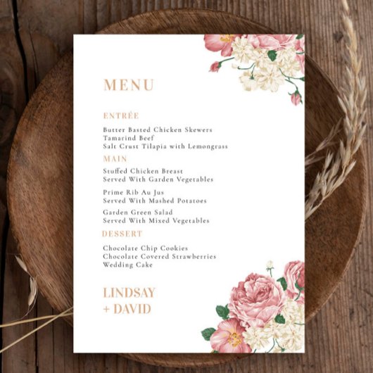 Pioen Rose Boeket Bloemen Menu Kaart