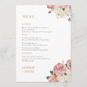 Pioen Rose Boeket Bloemen Menu Kaart (Voorkant)