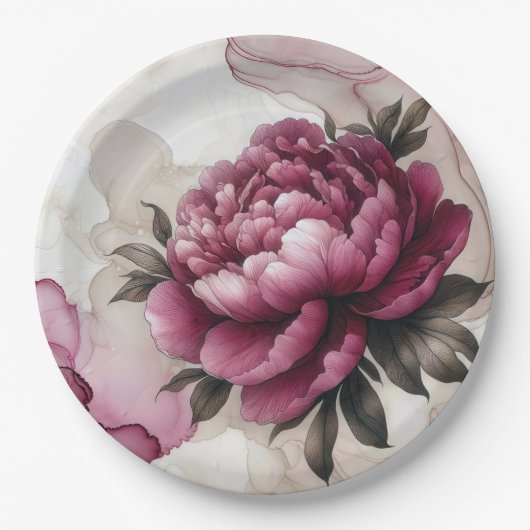 Pioen Roze Abstract Papieren Bordje (Voorkant)