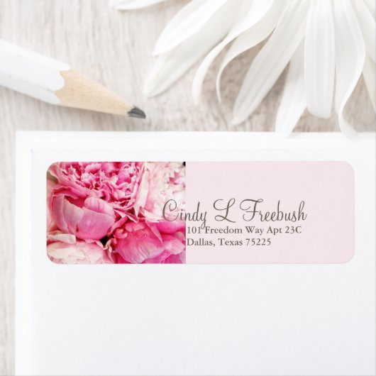 Pioen roze adres retour label (Insitu)