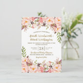 Pioen roze blush en gouden bruiloft uitnodigingen (Staand voorkant)