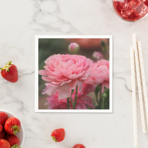 Pioen Roze Ranunculus Close-up Servet