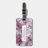 Pioen Roze Rozen Bloem Gepersonaliseerd Bagagelabel (Voorkant verticaal)