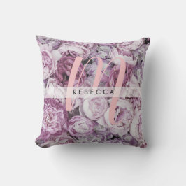 Pioen Roze Rozen Bloemrijke Monogram Naam Kussen