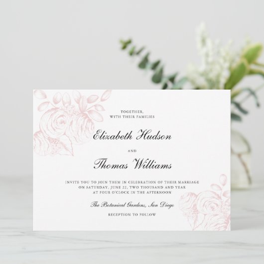 Pioen Roze Schets Moderne Klassieke Stijlvolle Bru Kaart (Staand voorkant)