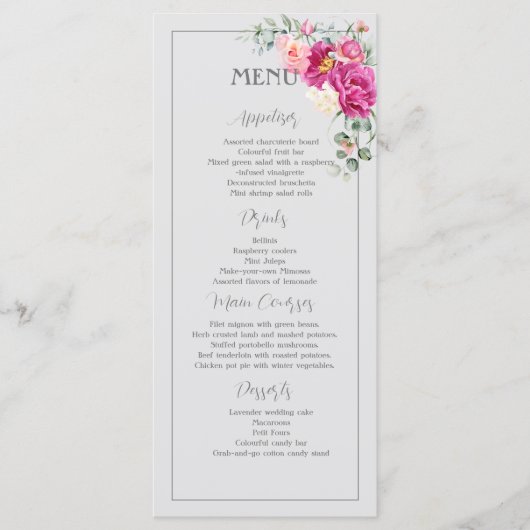 Pioen & Rozen Eucalyptus Groenelementen Menu (Voorkant)