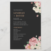 Pioen Rozen op Black Wedding Ceremony Programma (Voorkant)